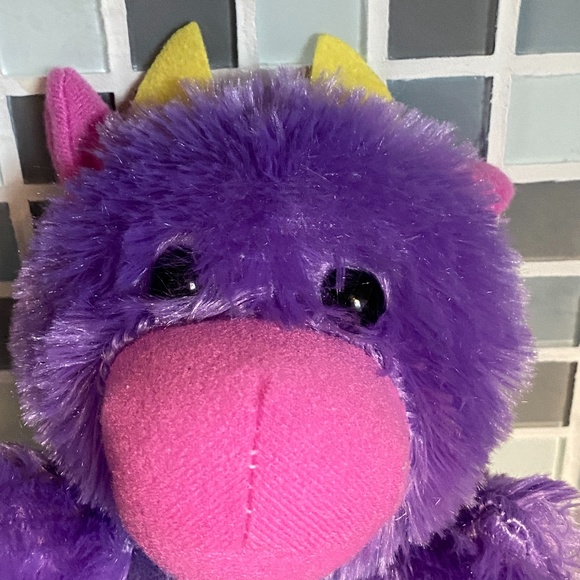 Kellytoy Monster plush pink purple yellow horns 8" - Picture 2 of 5